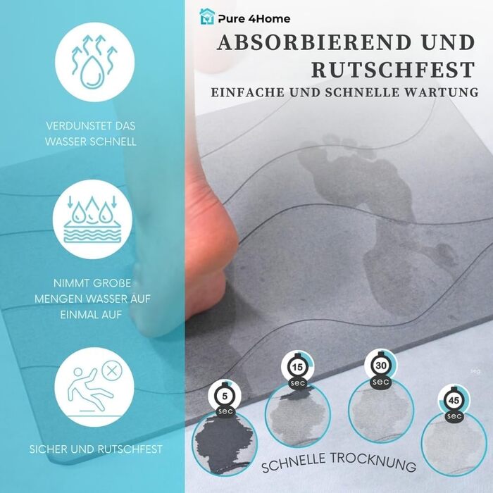 Нековзний килимок для ванної з діатомітової землі 60 x 39 см Швидковисихаючий абсорбуючий килимок для душу Кам&39яний килимок для ванної Килимок для ванної з діатомітової землі, сірий, 60 x 39 см (прямокутний)
