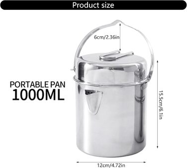 Кавник для кемпінгу з нержавіючої сталі 304, об&39ємом 1 літр, вузький, швидкозакривається, для мандрівників та трекерів, тонкий посуд для походів, стійкий до іржі. Нова нержавіюча сталь.