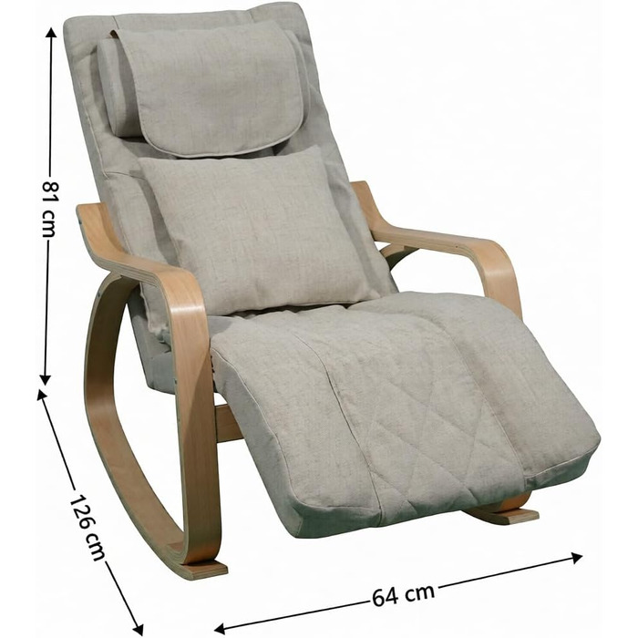 Масажне крісло-гойдалка, крісло-реклайнер, крісло для телевізора з 3-зонним масажем, масажне крісло з функцією підігріву, регульований підголівник та підставка для ніг, знімний чохол, вантажопідйомність 150 кг, бежевий