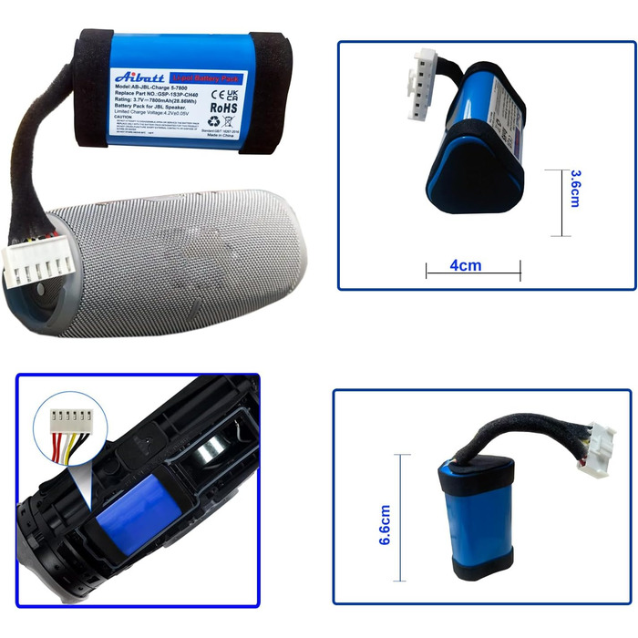 Замінний акумулятор ємністю 7800 мАг для JBL Charge 5, акумулятор для Bluetooth-колонки JBL Charge 5-го покоління, заміна акумулятора JBL GSP-1S3P-CH40, GSP-1S3P-CH4A.