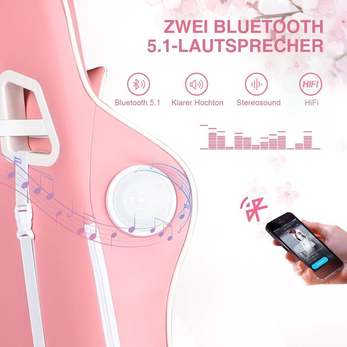 Ігрове крісло GTPLAYER з підставкою для ніг, Bluetooth-колонка, ергономічне офісне крісло, комп&39ютерне крісло, стілець для столу, ПК-крісло з регульованою спинкою, вантажопідйомність 150 кг, рожеве, 84 x 65 x 29 см (Г x Ш x В)