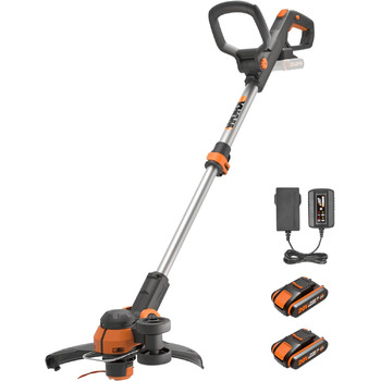 Акумуляторний тример для газону WORX WG163E 20 В Тример для країв газону Функція 2-в-1 Тример для газону та тример для країв 30 см Діаметр зрізу зручний і компактний в т.ч. акумулятори та зарядний пристрій 2x2 Ач, включаючи 2 батареї та зарядний пристрій 