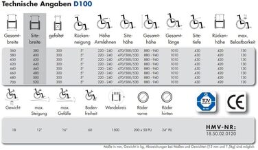 Інвалідне крісло FabaCare D100, стандартне крісло колісне, багато регульованих, складаних, транспортне крісло преміум-класу, ширина сидіння 52 см Ширина сидіння 52 см