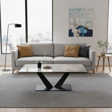 Журнальний столик Stella Trading Gisele з керамічною поверхнею та металевим каркасом, антрацит - високоякісний диванний столик для вашої вітальні - 120 x 40 x 80 см (Ш/В/Г)