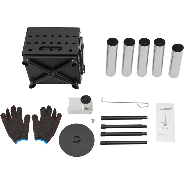 Складана кемпінгова дров&39яна піч, наметова піч, портативна наметова плита, кемпінгова піч з димоходом, садова піч, вулична піч, кемпінгова піч, міні-дров&39яна піч з регульованою висотою 36-56 см, для активного відпочинку на свіжому повітрі