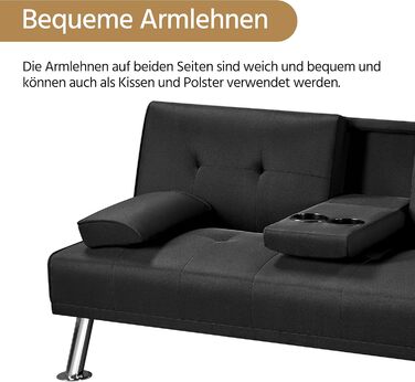 Розкладний диван Yaheetech для макс. 3 осіб, гостьове ліжко, диван, диван з функцією сну, кушетка, диван-ліжко, розкладний диван, диван-ліжко, м&39який диван, вантажопідйомність до 350 кг, чорний поліестер