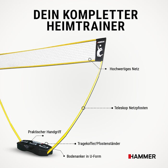 Універсальний спортивний комплект HAMMER 3 в 1: Сітки для волейболу, бадмінтону та тенісу (З футляром-підставкою, для дітей та дорослих, легке складання)