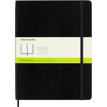 Блокнот Moleskine Classic, Блокнот з білими сторінками, м&39яка обкладинка та еластична застібка, розмір XL 19 x 25 см, колір чорний, 192 сторінки чорного кольору, дуже великий