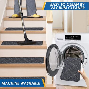 Килимок для сходів RIOLAND, нековзний, для використання в приміщенні, дерев&39яний, 20,3 x 76,2 см, діамантово-сірий