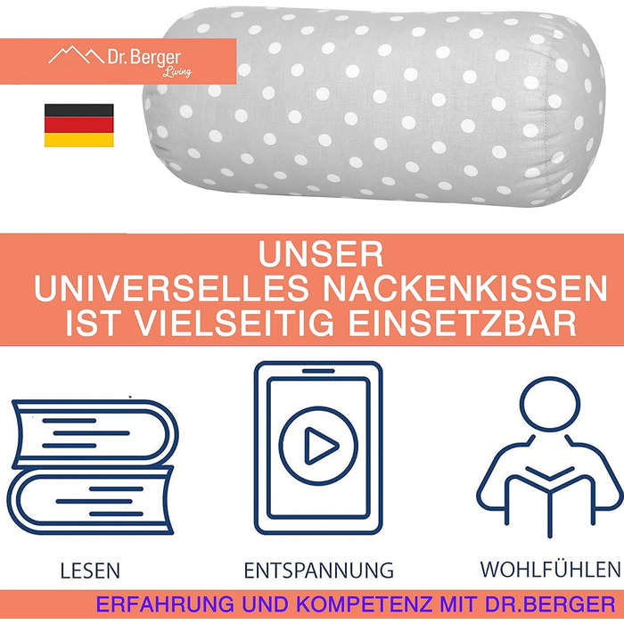 Подушка для шиї/валик для шиї Dr. Berger 40x16 см Зручна зі 100 бавовняним чохлом, кругла, стійка подушка - ідеально підходить як міцна подушка для шиї, дорожня подушка, валик для колін, подушка для спинки дивана, модний сірий колір 40 x 16 см