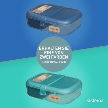 Ланчбокс Sistema Ribbon Bento з гнучкою вкладкою та контейнером для йогурту/фруктів Виготовлено з переробленого пластику 1,1 л, стиль Bento Без BPA, колір блакитно-бірюзовий