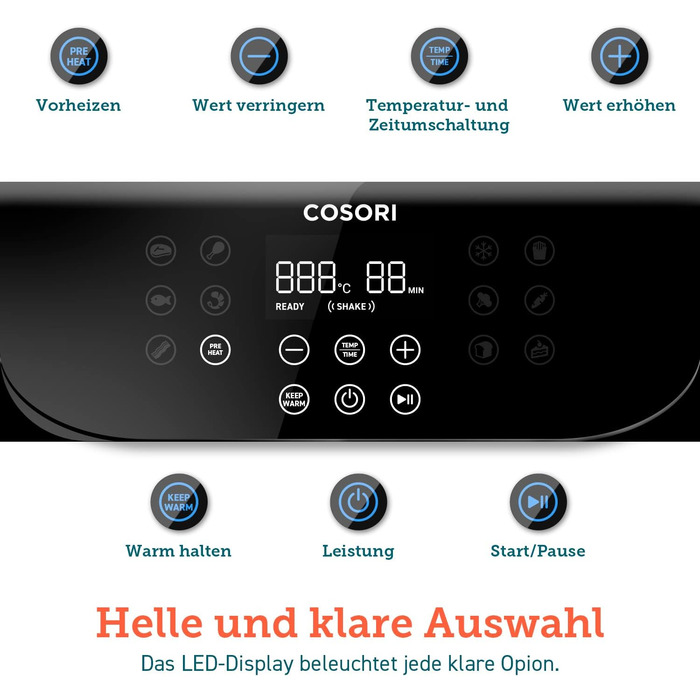 Фритюрниця та мультиварка COSORI 3,5 л, 13 програм, 1500 Вт, фритюрниця XL для 1-3 осіб, буклет з 100 німецькими рецептами, цифров