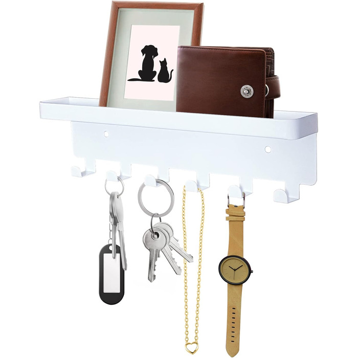 Ключниця настінна, гачок для ключів з лотком і 6 гачками, настінна ключниця для передпокою, ключниця з полицею для зберігання пошт