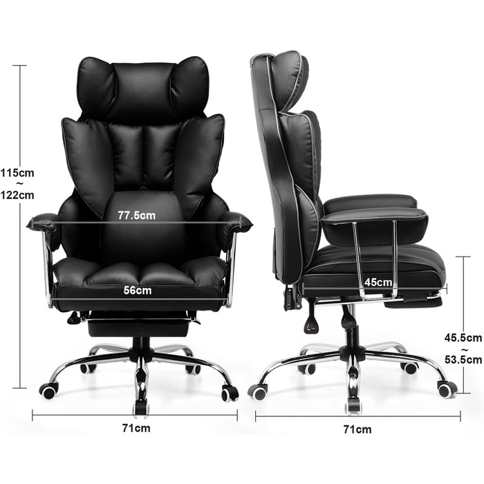 Ігрове крісло GTPLAYER, ергономічне офісне крісло з підставкою для ніг, тканинна оббивка, пружинна подушка сидіння, м&39яке ігрове крісло, ігрове крісло вантажопідйомністю 150 кг, чорна штучна шкіра