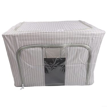 Складаний ящик для зберігання з вологостійкої тканини Оксфорд та сталевого каркасу, подвійною блискавкою зверху та прозорою передньою частиною для зручного зберігання та легкого доступу (66 л синього кольору, 66 л синього кольору в смужку)