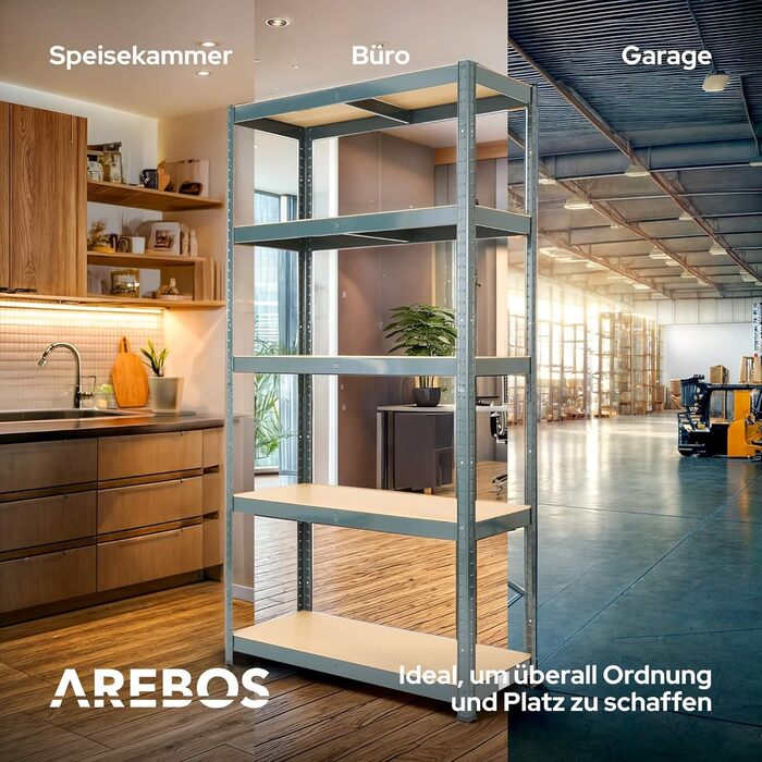 Надміцний стелаж Arebos, комплект з 2 шт. 180x90x30 см Вантажопідйомність 875 кг 0,7 мм 5 полиць МДФ Стелаж, стелаж для зберігання, стелаж для підвалу, стелаж без болтів, стелаж для майстерні Антрацит