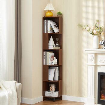 Вінтажна книжкова полиця, книжкова полиця, окремостояча книжкова полиця з 5 полицями, книжкова шафа, кутова полиця, дерев&39яна книжкова полиця, полиця для вітальні, спальні, домашнього офісу, 28,5x28,5x173 см (Ш)