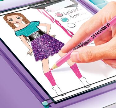 Стиль для всіх - Планшет для дизайнера одягу - Набір для творчого малювання та рукоділля для дітей віком від 6 років - Повний кейс для студії дизайну одягу з тканинами, трафаретами та наклейками - Студія дизайнера одягу OFG 276