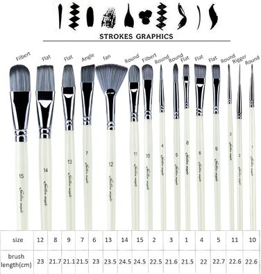 Набір пензлів для малювання Fuumuui 15 предметів - Пензлі для художників Багатофункціональні пензлі для акрилу, акварелі, олії, гуаші, включаючи висувний футляр для перенесення для початківців, дітей і любителів малювання білий