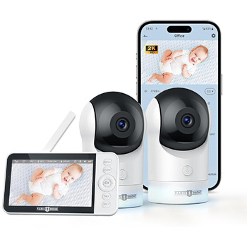 Радіоняня з 2 камерами, 5&39 WiFi Монітор з додатком, 2K UHD, нічне освітлення, виявлення руху/крику, моніторинг температури та во