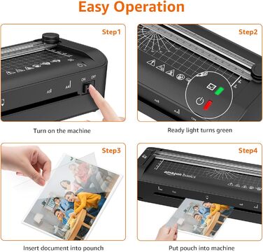 Термоламінатор Storeo Basics 3-в-1 для паперу A4, з функціями різання, перфорації та заокруглення кутів, включає 10 чохлів, штекер ЄС, чорний A4 Нова колекція Одинарний