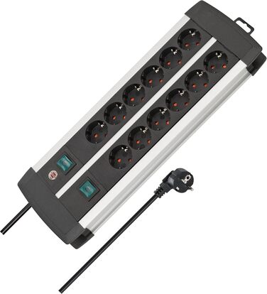 Розеткова планка Brennenstuhl Premium-Alu-Line 12-шляхова/багатошляхова розетка з високоякісного алюмінію (з 2 вимикачами на 6 роз