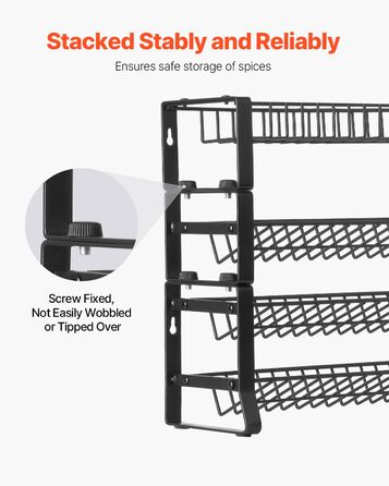 Знімна підставка для спецій VEVOR, 4-рівневий органайзер для спецій, підставка для спецій, що штабелюється (401 x 116 x 271 мм), кухонне місце для зберігання на стільниці, кухонна комора, комора, чорний колір