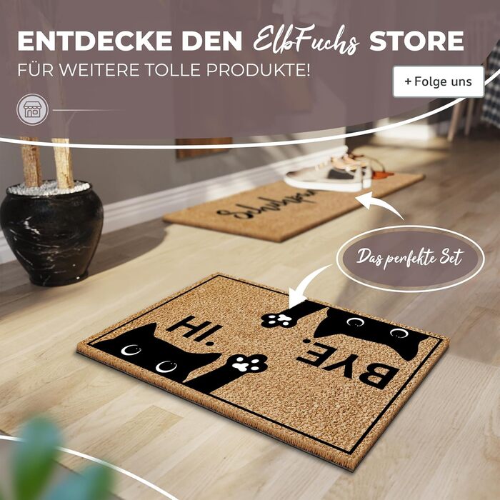 Килимок для котячих дверей з кокосу 60x40 см Привіт і побачення, кіт Надзвичайно міцний та нековзний кокосовий килимок для приміщень та критих відкритіших майданчиків Веселий килимок для дверей з котячим мотивом Ідеально підходить як пилозбірник 01 Привіт