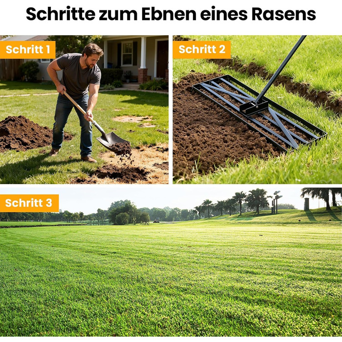 Гребінь для вирівнювання газону 75x25 см, садовий рівняч з подовженою ручкою 190 см для двору та саду