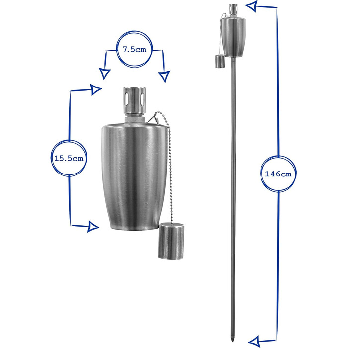Металеві садові смолоскипи Harbour Housewares - бочка - 12 шт. - 146 см, срібні садові смолоскипи, освітлення, сучасне зовнішнє освітлення, парафінова лампа, ліхтар зі свічкою для вечірок, подій