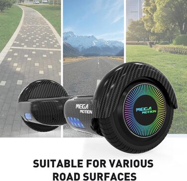 Гіроскутер MEGA MOTION для дітей – 6,5-дюймові двоколісні самобалансуючі з Bluetooth-динаміком, крутим колесом, що світиться, та світлодіодними ліхтарями, подарунок для дітей та підлітків, колір сажа