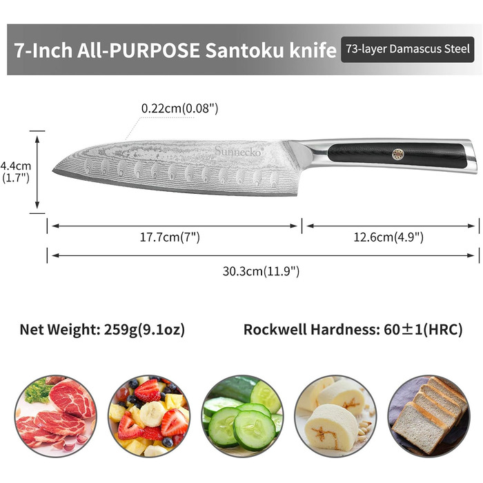 Ніж Сантоку 18 см Дамаський кухонний ніж - Дамаський ніж, гострий кухарський ніж, японський VG-10 з серцевиною & 73-шаровим лезом