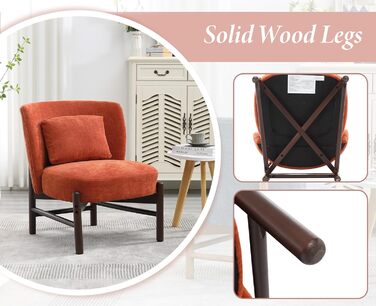 М&39яке крісло Chairus з шенілу, крісло для вітальні, без підлокітників, одномісне крісло з дерев&39яними ніжками, м&39яке крісло для спальні (помаранчеве)