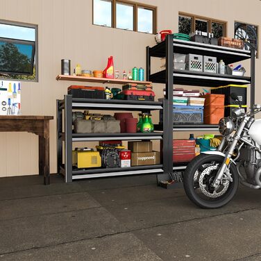 Міцний стелаж, стелаж зі сталевим каркасом, полиця для зберігання з 3 регульованими полицями, стелаж для підвалу, стелаж без болтів, стелаж для майстерні, підвал, гараж, майстерня, чорний, 120 x 45 x 99 см - 3 полиці