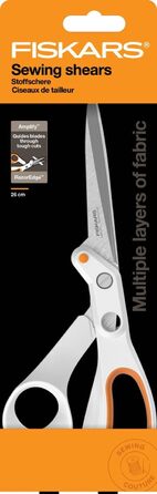 Універсальні ножиці Fiskars Razor Edge, довжина 21 см, лезо з нержавіючої сталі/пластикові ручки, білий/помаранчевий, підсилювач, 1005223 (універсальні ножиці 24 см НОВИНКА)