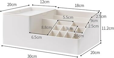 Органайзер для макіяжу косметики пластиковий 14 квадратів Багатофункціональний органайзер для туалетного столика з кришкоюВеликий органайзер для макіяжу для ванної кімнати, спальні, туалетного столика (білий