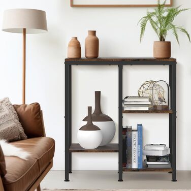 Підставка для кухонної мікрохвильової печі, 4-рівнева, регульована, багатофункціональний кухонний візок для зберігання кавоварки, компактна металева полиця для вітальні (коричнева) Коричнева