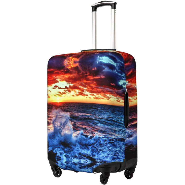 Чохол для валізи Морська бриза та схід сонця з принтом, еластичний захист від подряпин та пилу, чорний, розмір 85 см