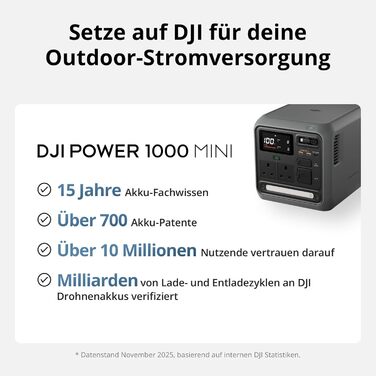 Портативна зарядна станція DJI Power 1000 Mini, LFP-акумулятор 1008 Втгод, чорна