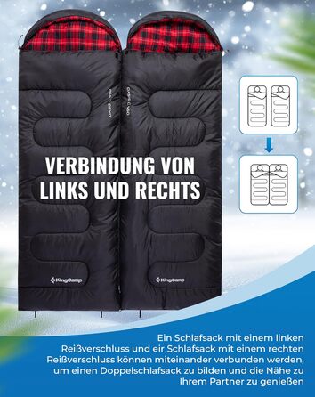 Спальний мішок KingCamp для дорослих, для холодної та теплої погоди, XL, великий та високий фланелевий спальний мішок з компресійним мішком, портативний, водонепроникний, аксесуар для кемпінгу на природі, чорний фланель, 22075 см