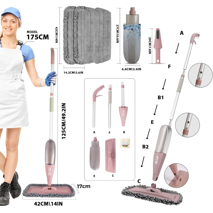 Швабра, розпилювач, спрей, швабра, швабра для підлоги, з розпилювачем, мікрофібра, швабра з резервуаром для дому, кухні, твердої д