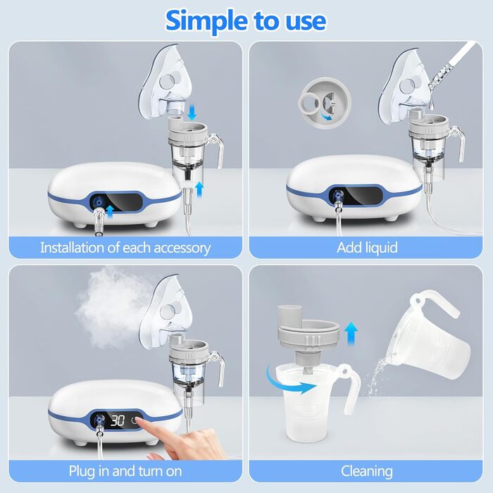 Інгалятор Sentasi для дорослих, цифровий дисплей компресорний небулайзер інгалятор дитячий, безшумний електричний інгалятор з мундштуком і трубкою для домашнього лікування кашлю та астми Білий