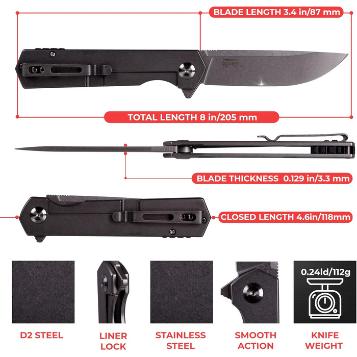 Складаний ніж Лезо зі сталі D2 Рукоятка з кліпсою Гострий одноручний ніж з піхвами і шарикопідшипником Кемпінг Полювання Риболовля