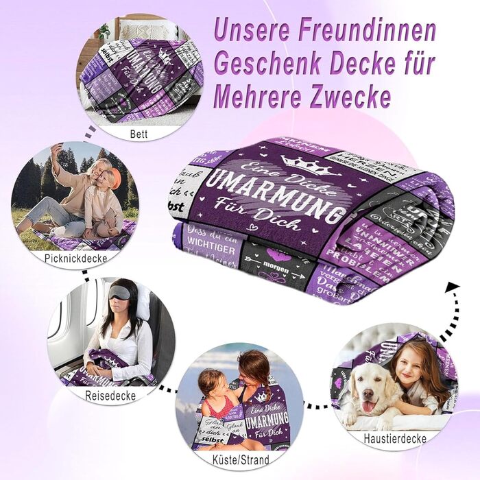 Подарунки для найкращої подруги/друзі плед 150x200 см Теплий плед-обіймач, подарунок для жінки, найкращої подруги Фланелевий плед-обіймач, подарунок для жінки, сестри, дочки, мами на день народження, Різдво, фіолетовий 150x200 см