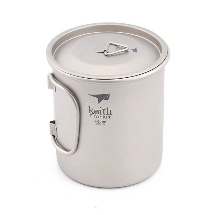 Титанова чашка для пиття Keith Ti3203, зі складними ручками, з одною стінкою, для активного відпочинку, кемпінгу, подорожей, досліджень, портативна, 400 мл