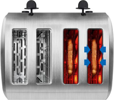 Тостер OZAVO 4 скибочки, насадка для булочок, 7 рівнів підсмажування, функція центрування, зі знімним піддоном для крихт, корпус з