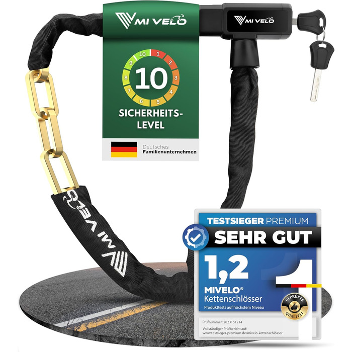Ланцюговий замок для велосипеда MIVELO, високий рівень безпеки, довжина 100 см, велосипедний замок із загартованої сталі 8 мм, I замок на колесо, ідеально підходить для електровелосипедів, гірських велосипедів та гоночних велосипедів, I замок на велосипед