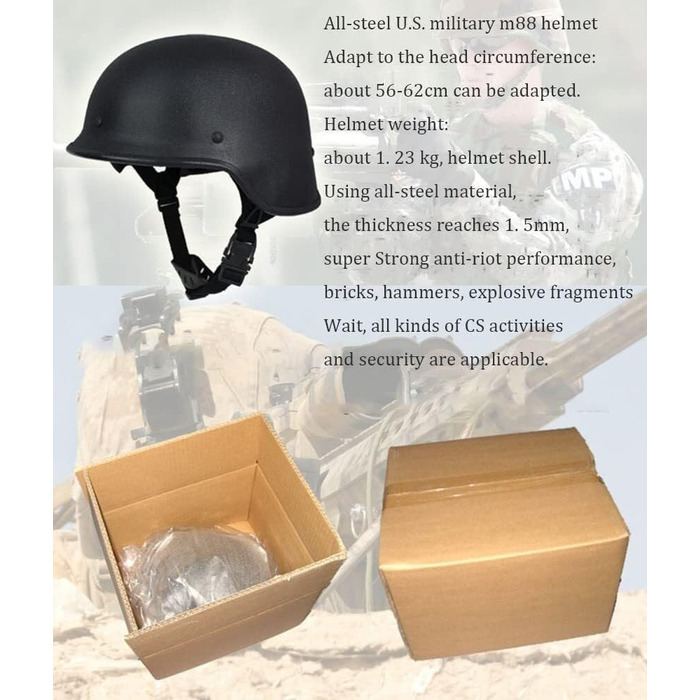 Шолом M88 Riot, легована сталь 1,5 мм зі шкіряною підкладкою, регульований ремінець для підборіддя для страйкболу, тактичного пейнтболу
