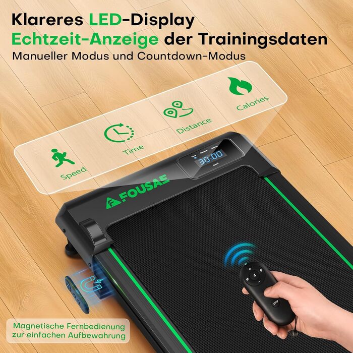 Килимок для ходьби, бігова доріжка 1-10 км/год для домашнього використання з нахилом 9, ходунковий тренажер 2,5 к.с. зі світлодіодним дисплеєм, пульт дистанційного керування, 12 програм, подвійна амортизація, вантажопідйомність до 150 кг, чорно-зелений, 4