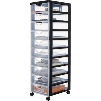 Пластикова шухляда на колесах, 10 плоских шухляд, Чорна, Висувні ручки, Для спальні, школи та офісу, Без вмісту бісфенолу, Висувна